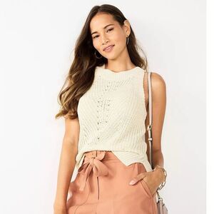 Nine West High-Neck Cutaway Sweater Tank Top Women's SIZE L Lemon Frost Cream